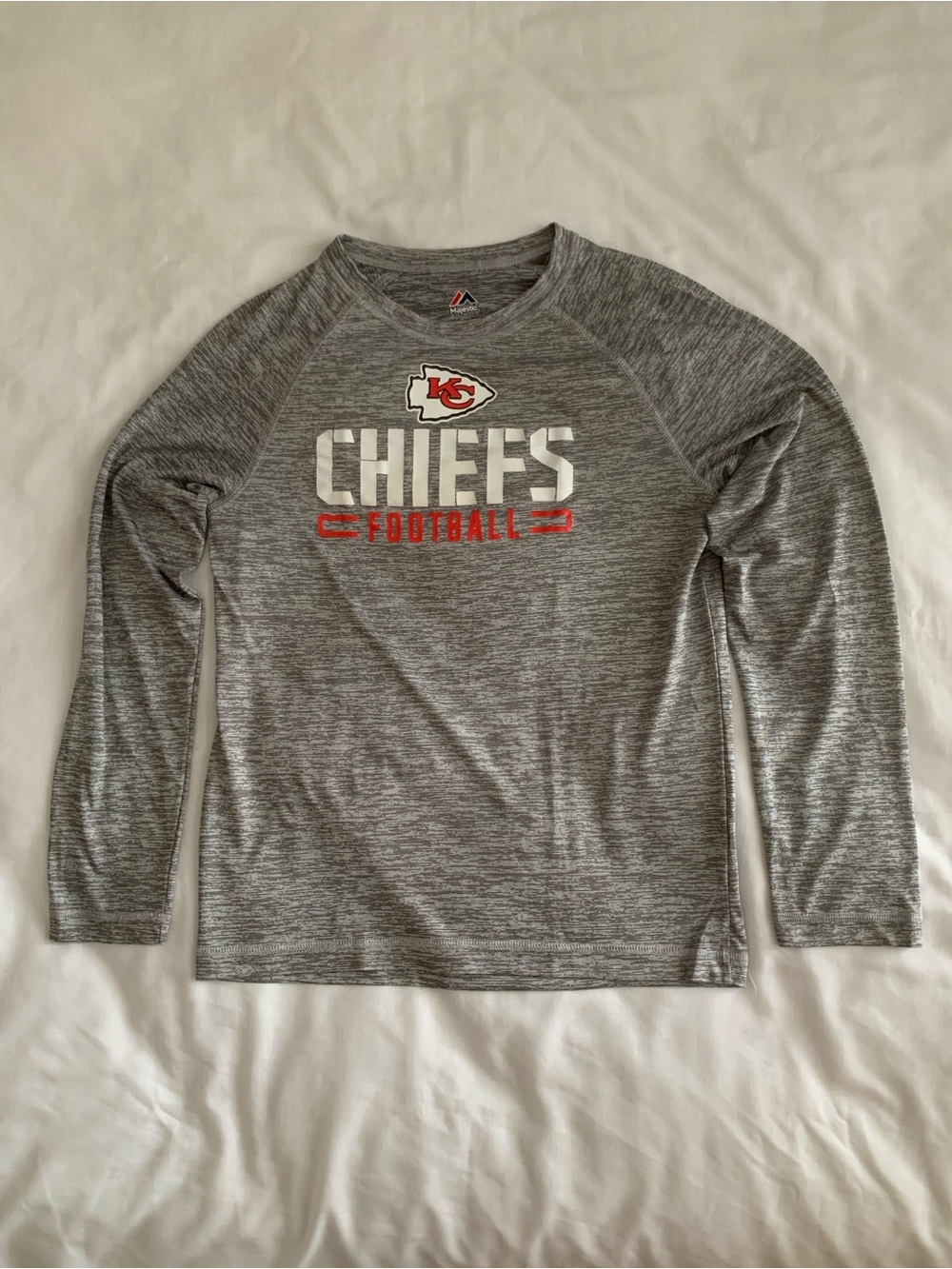 Majestic Kansas City Chiefs Long Sleeve Shirt Gray Space Dye Football Small EUC